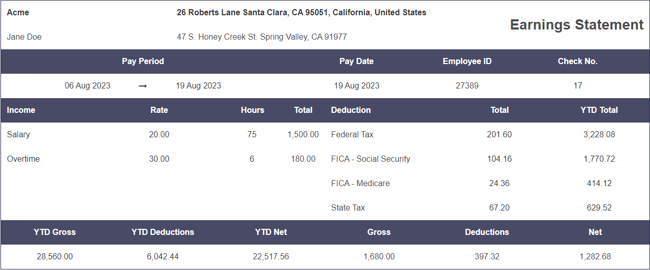 US Pay Stub